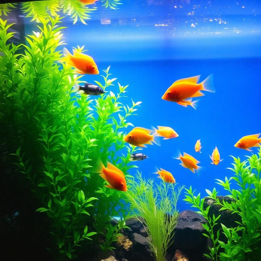 Peixes ornamentais em aquário plantado